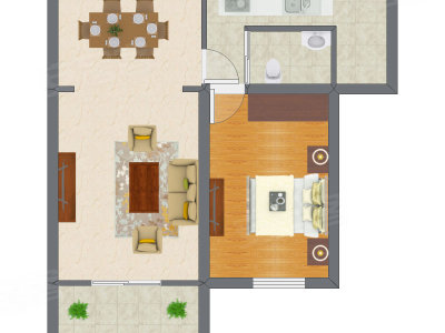 1室2厅 76.76平米户型图