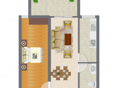 1室2厅 59.56平米户型图