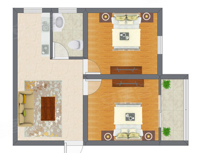 2室1厅 70.44平米户型图