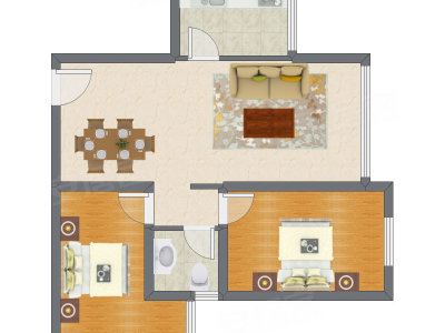 2室2厅 76.93平米户型图