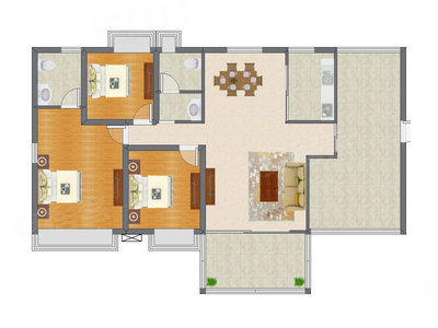 3室2厅 136.21平米户型图
