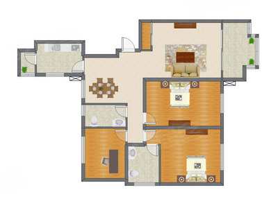 3室2厅 134.00平米户型图