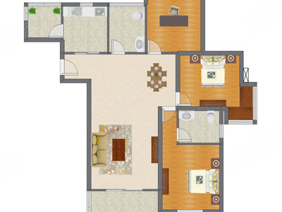 3室2厅 158.00平米户型图