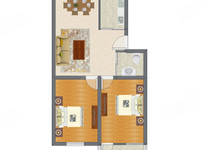 2室2厅 80.40平米户型图