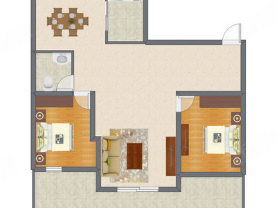 2室2厅 96.23平米户型图
