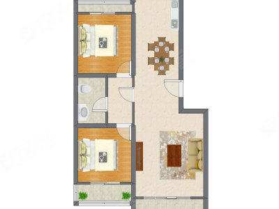 2室2厅 86.24平米户型图