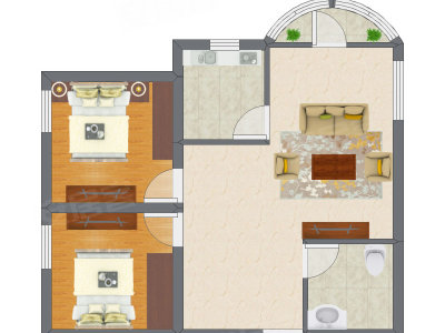 2室1厅 49.79平米户型图