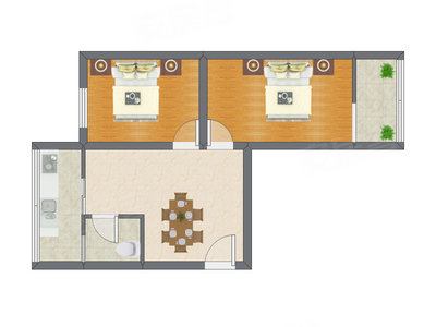 2室1厅 60.15平米户型图