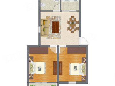 2室2厅 68.60平米户型图