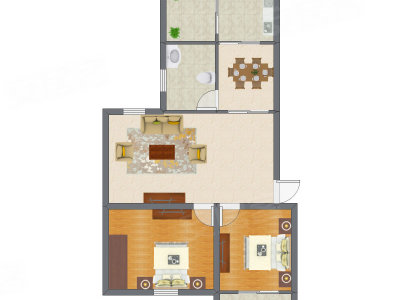 2室2厅 69.47平米户型图