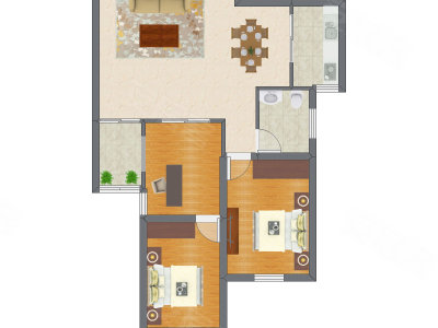 2室2厅 65.55平米