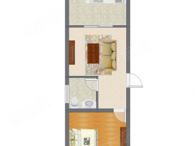 1室1厅 61.65平米户型图