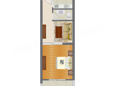 1室1厅 49.42平米户型图