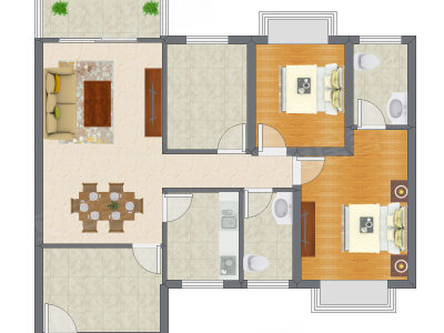 2室2厅 88.63平米户型图