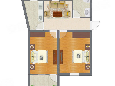 2室1厅 53.14平米户型图