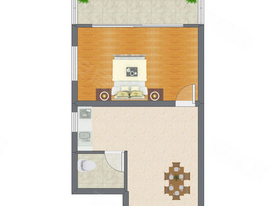 1室1厅 54.78平米户型图