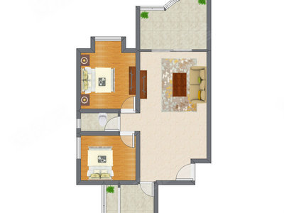 2室1厅 89.64平米户型图