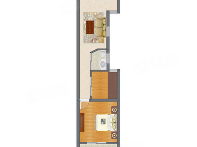 1室1厅 45.75平米户型图