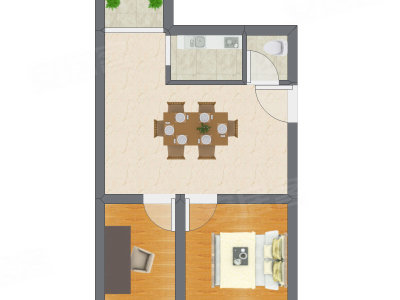 2室1厅 45.00平米户型图