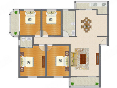 4室2厅 156.54平米户型图