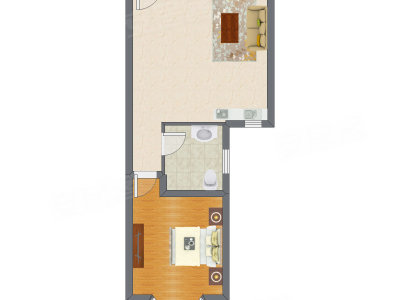1室1厅 61.50平米户型图
