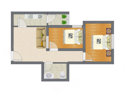 2室1厅 64.04平米户型图