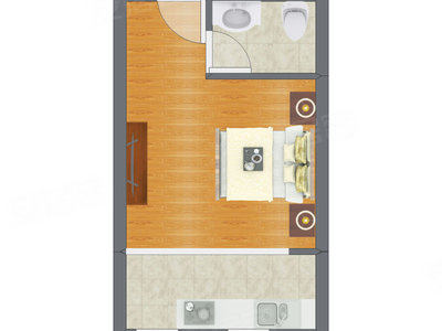 1室0厅 39.36平米户型图