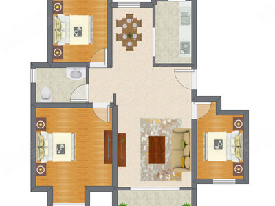 3室2厅 105.83平米户型图