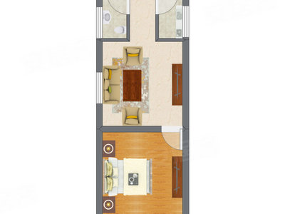 1室1厅 57.52平米户型图