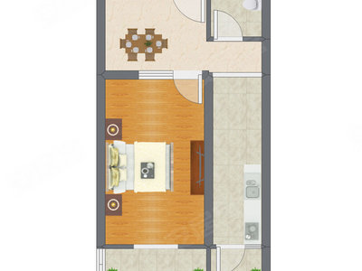 1室1厅 47.03平米户型图