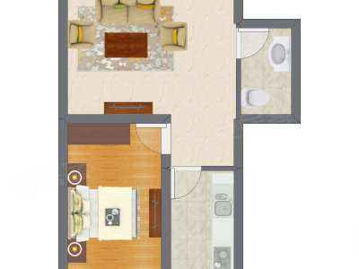 1室1厅 33.43平米户型图