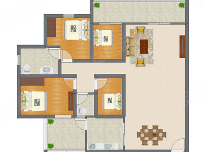 4室2厅 90.00平米