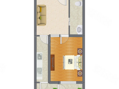 1室1厅 60.54平米户型图