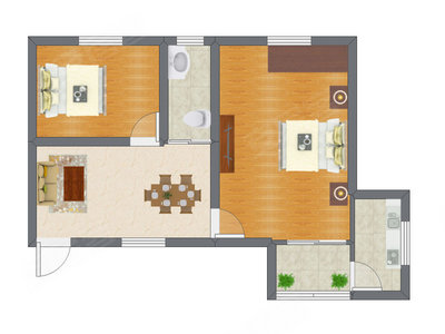 2室1厅 47.85平米
