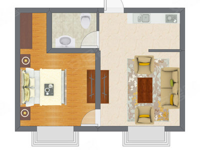 1室1厅 38.50平米户型图