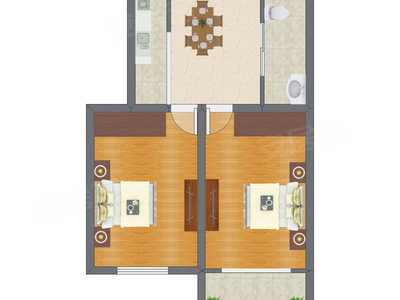 2室1厅 70.89平米