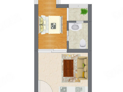 1室1厅 26.42平米户型图