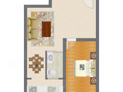 1室2厅 64.00平米户型图