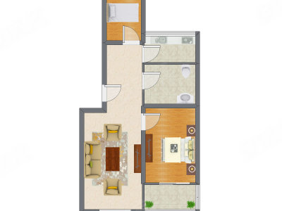 2室1厅 77.39平米户型图