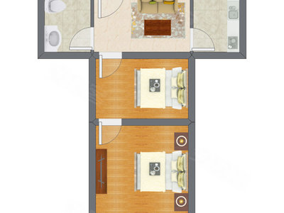 2室1厅 43.28平米
