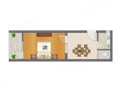 1室1厅 39.12平米户型图