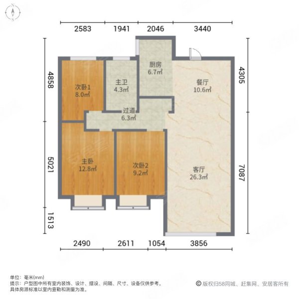 福鹏花园3室2厅1卫111㎡南北62万