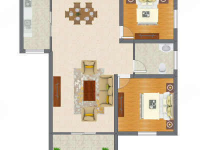 2室2厅 76.55平米户型图