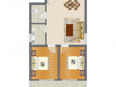 2室2厅 80.06平米户型图