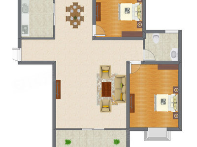 2室2厅 93.16平米户型图