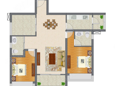 2室2厅 96.35平米户型图