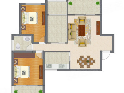 2室2厅 96.29平米户型图