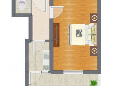 1室1厅 34.67平米户型图
