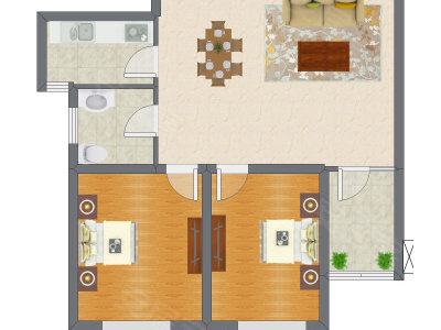 2室1厅 90.87平米