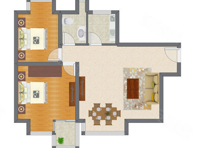 2室2厅 87.56平米户型图